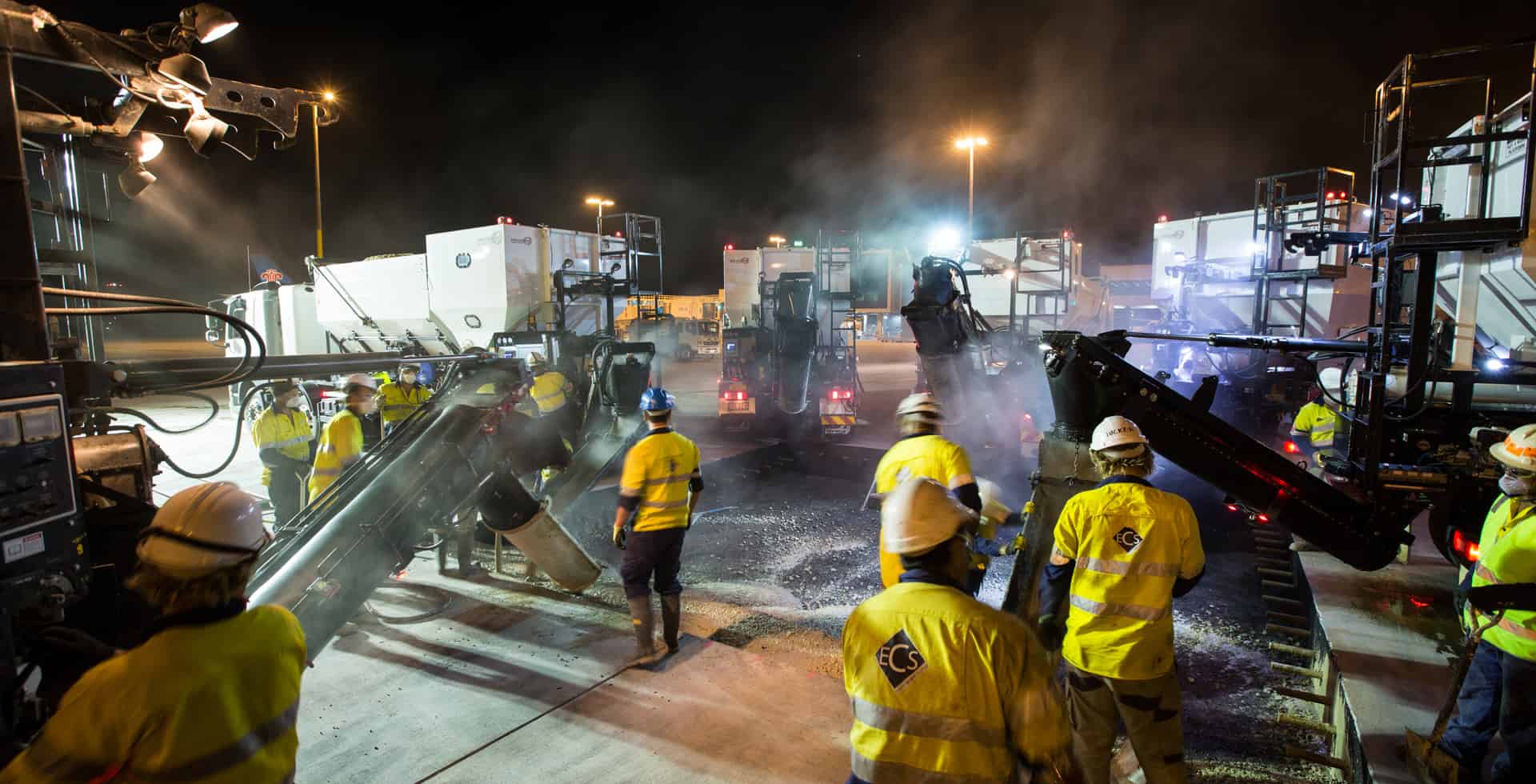 cemen tech volumetric mixers pouring an airport runway