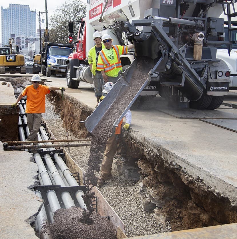 utility work with mobile concrete mixer