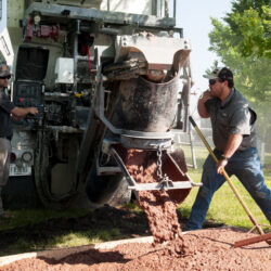 Color concrete pour with C60 volumetric truck