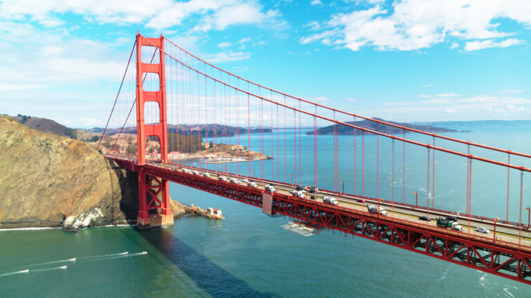 Bauman Cemen Tech trucks moving across Golden Gate bridge in San Francisco